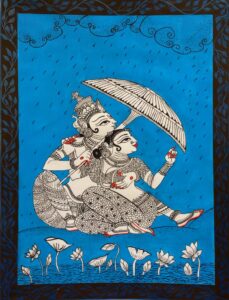 Fenil Asari (This a dramatic work of my acrylic painting in which I show the Megha Malhar. In this pretty work of art the lord Krishna becomes Nayaka and Radha becomes Nayika. In the blue ocean of ultimate love and romance)