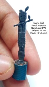 Sneha Soni (Pencil micro art craving sculpture, Lord Krishna)