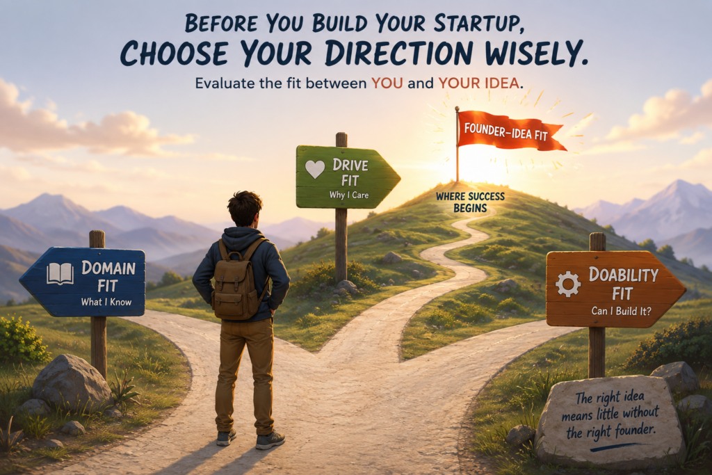 Founder evaluating three paths toward Founder–Idea Fit
